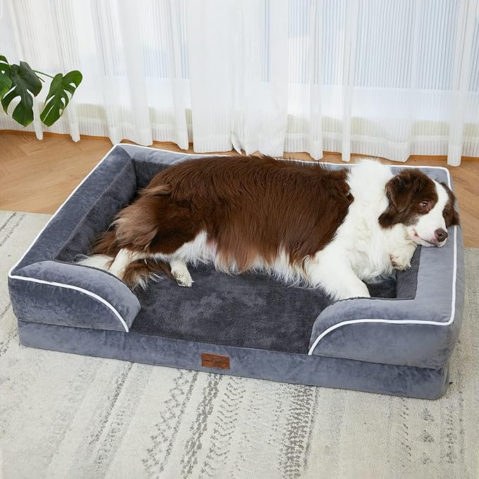Comfort Expression Orthopedic Dog Bed for Medium Dogs 30x20 Inch, Waterproof Supportive Egg Crate Foam Medium Pet Bed with Removable Bolster, Dog Couch with Washable Cover & Non-Slip Bottom, Dark Grey