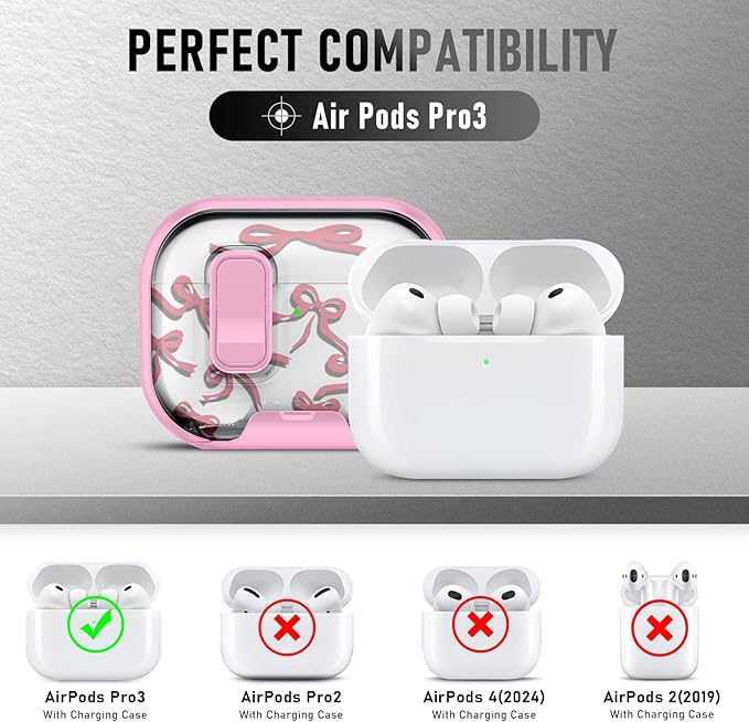 for AirPods Pro 3 Case (2025) with Phone Stand & Cleaner Kit, Cute Soft Silicone Cover for AirPods Pro 3rd Genera case with Keychain for Women Men with Keychain for Airpod Pro case(2025)