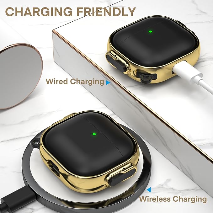 Maxjoy for AirPods 4 Case with Lock, Cute AirPods 4 Case Lock Protective Hard AirPod 4 Generation Cover for Women Men with Keychain Clip for AirPod 4th Generation Cover 2024, Black/Gold