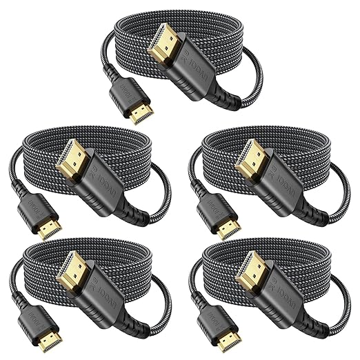 Long HDMI Cable10FT 5-Pack, 8K HDMI to HDMI 2.1 Cord 48Gbps Ultra High Speed Multi Pack Cable for Conference Room, Projector, Monitor, Laptop, PC, Video Conference System