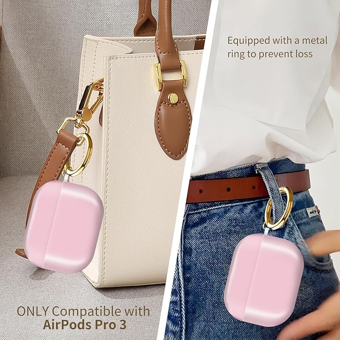 AirPod Pro 3 (2025) Case Cover for Women, Cute Shockproof Protective Case with Gold Round Buckle, Anti-Drop Design Compatible with Apple AirPods Pro 3rd Generation (USB-C Cable) Pink