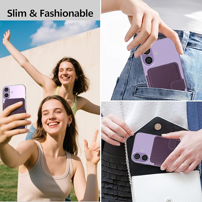 TopMade for Magsafe Wallet, Strongest Magnetic Card Holder for iPhone 17/16/15/14/13/12 Series, Slim Magnetic Phone Wallet, RFID Blocking, Vegan Leather, Open ID Window, 4 Cards Holder, Purple