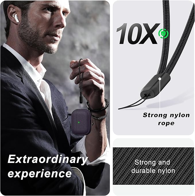 R-fun for Airpods Pro3 Case, Soft TPU (Leather-Like Design) Drop Protection Cover for Men and Women with Lanyard and Cleaner Kit, Compatible with Apple Latest Airpods Pro3 Generation-Purple