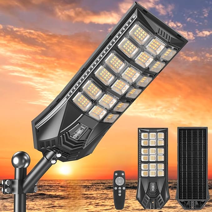 Solar Street Lights Outdoor Waterproof IP65, 3000K/4500K/6500K Solar Floodlight Dusk to Dawn with Motion Sensor and Remote, Solars Security Lights for Outside Yard, Garden (1 Pack)