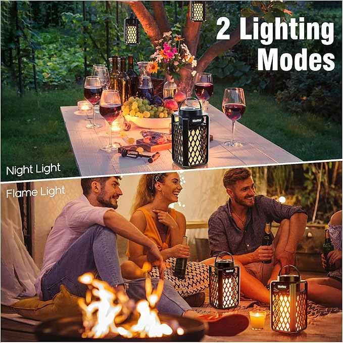 Outdoor Speakers Bluetooth Waterproof Patio with Torch Atmosphere, Portable Wireless Stereo Speaker for Porch Home Decor Gifts for Men Women Couples Dads Moms