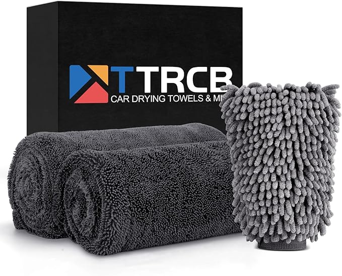 2 Pack Car Drying Towel, Microfiber Towels for Cars (36" x 24"), 1300 GSM Ultra-Absorbent, Streak Free, Premium Double Twisted-Loop Drying Towels Car Detailing with Car Wash Mitt for SUV, RV, Truck
