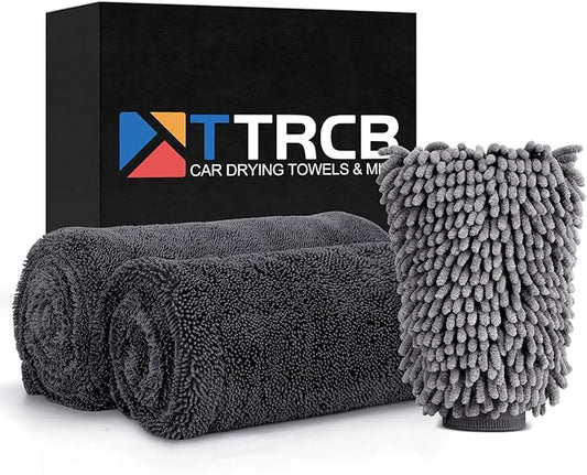2 Pack Car Drying Towel, Microfiber Towels for Cars (36" x 24"), 1300 GSM Ultra-Absorbent, Streak Free, Premium Double Twisted-Loop Drying Towels Car Detailing with Car Wash Mitt for SUV, RV, Truck