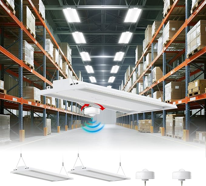 400W LED Linear High Bay Light 4FT, Adjustable 400W/320W/240W/100W With Motion Sensor, 60000LM, 120-277V, 0-10V, 5000K, Commercial Linear High Bay Led Shop Lights for Warehouse Workshops, 2 Pack, UL