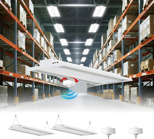 400W LED Linear High Bay Light 4FT, Adjustable 400W/320W/240W/100W With Motion Sensor, 60000LM, 120-277V, 0-10V, 5000K, Commercial Linear High Bay Led Shop Lights for Warehouse Workshops, 2 Pack, UL