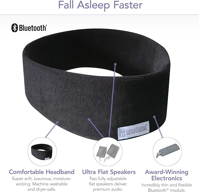 SleepPhones Wireless Sleep Headphones by AcousticSheep V8 | 24-Hour Battery | Original and Most Comfortable Bluetooth Headphones for Sleeping (Large, Soft Gray Fleece)