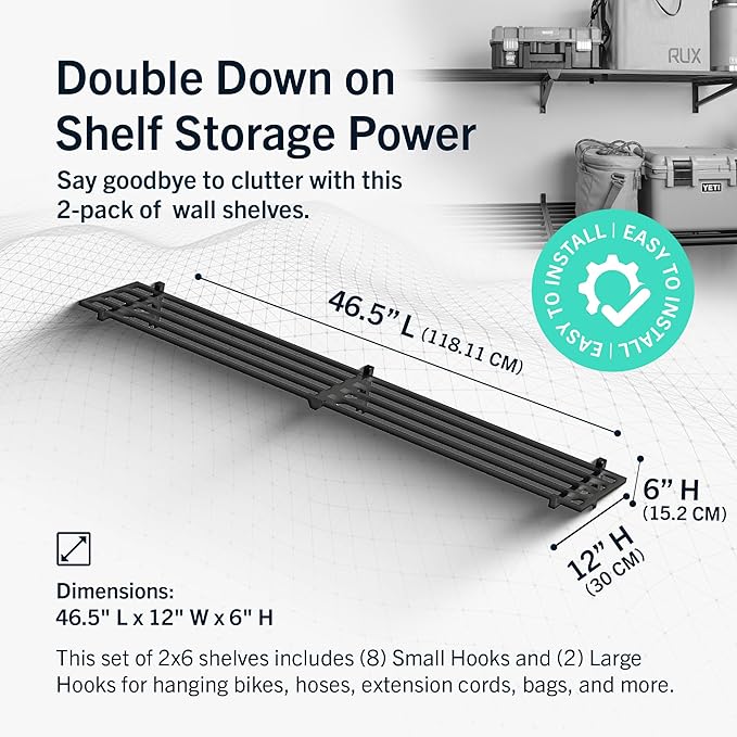 StoreYourBoard Heavy Duty Garage Shelf Wall Mount 1ft x 6ft – Wall-Mounted Shelving for Storage & Organization – Heavy Duty Garage Shelves for Tools, Bins, & Equipment – Holds 200 lbs - Black