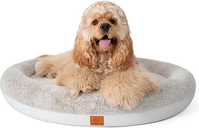 Round Donut Dog Bed – Luxury Orthopedic Dog Beds with Memory Foam – Calming Bolster Pet Bed, Water-Resistant, Washable Plush Cover, YKK Zipper – Small Dogs & Cats (21 Inches)