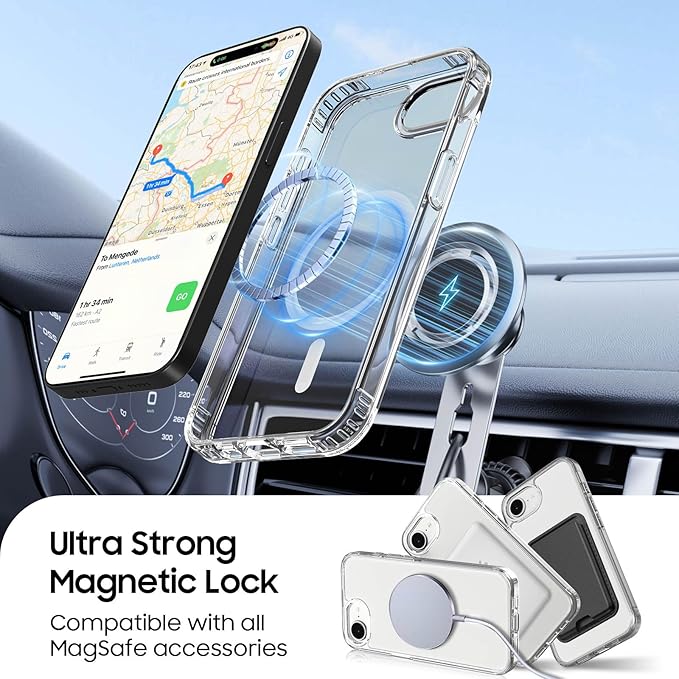 Magnetic for iPhone 17e Case & iPhone 16e Case Clear with White Detachable Wallet, Compatible with MagSafe, Military Protective Slim Phone Cover with Card Holder