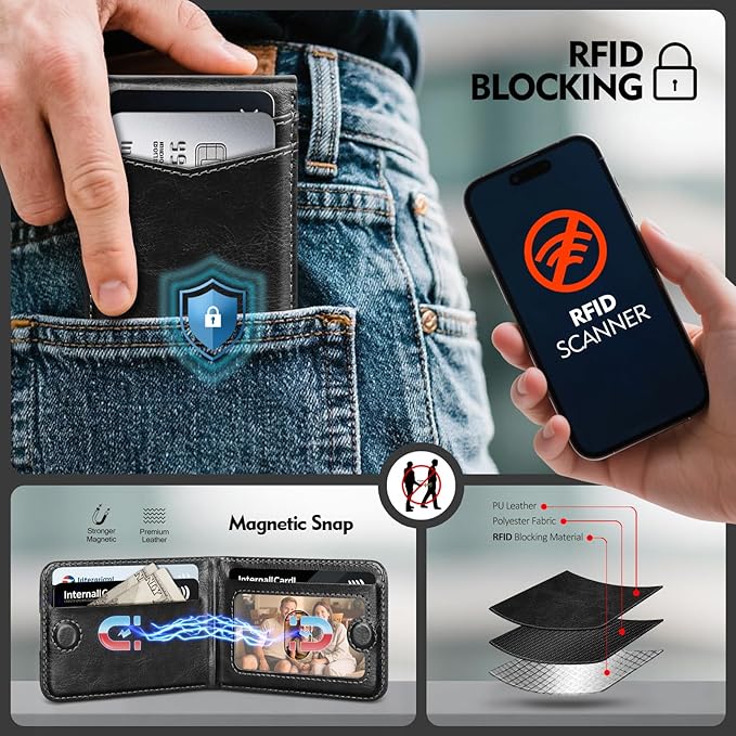 Compatible with Magsafe Case with Card Holder for Men Women Magnetic Ultra-Thin Wallet Bracket Adjustable Bracket for iPhone 17/16/15/14/13/12 Pro/Pro Max/PlusSeries,Black