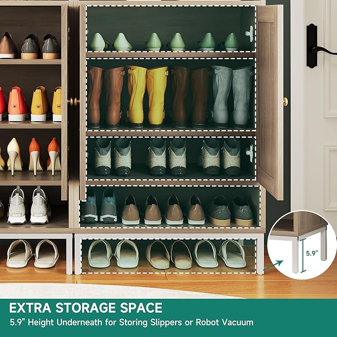 JASIWAY Rattan Shoe Cabinet Storage for Entryway, Shoe Cabinet with Adjustable Shelves for Entryway, 5-Tier, 20 Pair Shoe Rack Storage for Hallway, Closet, Living Room, Natural
