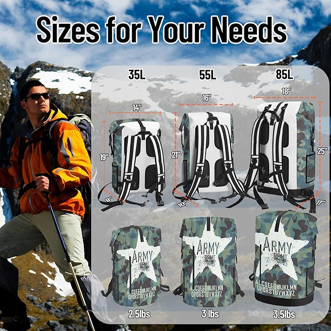 Waterproof Dry Bag Marine Dry Bags for Kayaking Hiking Camouflage Green Backpack Roll-Top Closure Bag - Backpack Waterproof Phone Case 5L