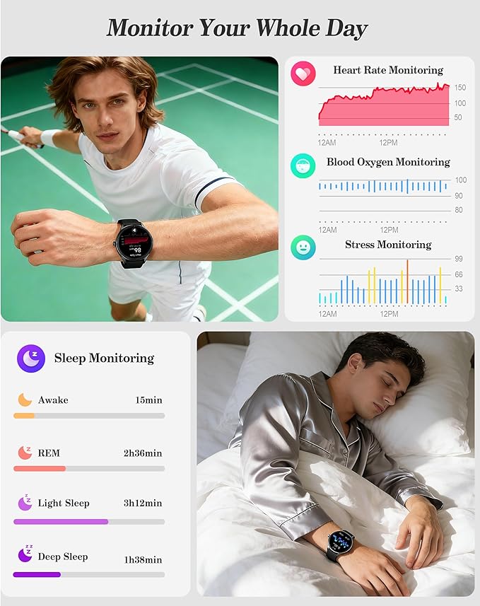 Smart Watch for Women, Ladies & Men, 1.27'' Fitness Watch [41mm case] with Call Receive/Dial, Heart Rate/Stress/Sleep Monitor, AI Voice, IP68 Waterproof Smartwatch with Calculator, Calendar, Games