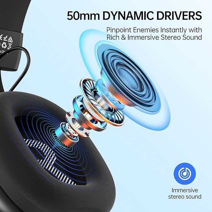 Gaming Headsets with Mic,7.1 Surround Sound Gmaing Headphones with Noise Cancelling Microphone for Xbox,PS4,PS5,Switch,PC,50MM Dynamic Drivers, 3.5MM Audio Jack-Black