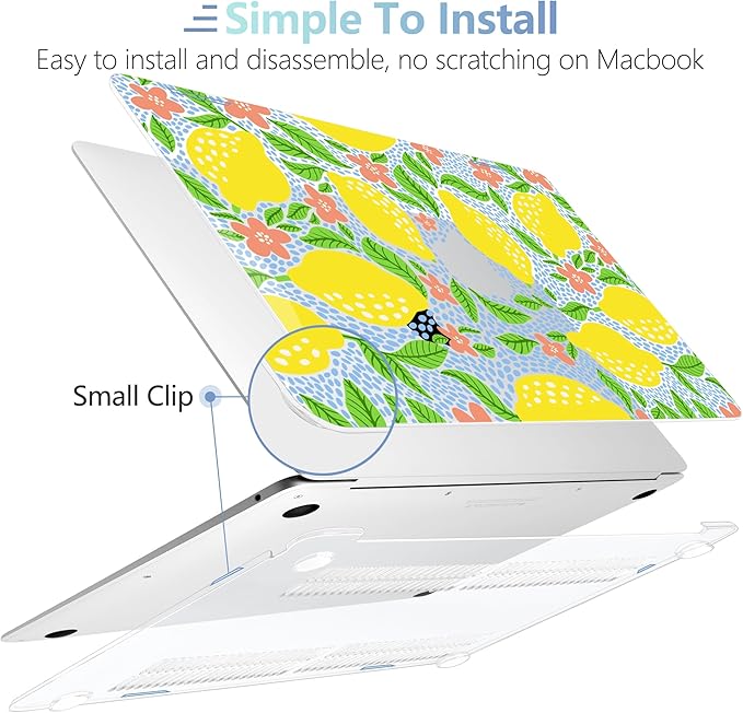 MEEgoodo for MacBook Air 13.3 inch Case 2021 2020 2019 2018 A2337 M1 A2179 A1932, Laptop Shell for MacBook Air M1 with Keyboard Webcam Cover & Trackpad Film & Type C Adapter,Lemon Fruit Pattern