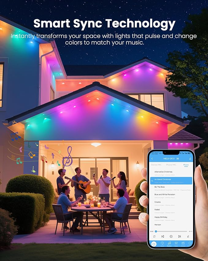 KISUFU 50FT Permanent Outdoor Lights for House, 24V RGB+IC Smart Outside Lights with 221 Modes, App & Remote Control, IP68 Waterproof, Year-Round Roof & Eaves Lighting for Christmas, Holidays (50FT)