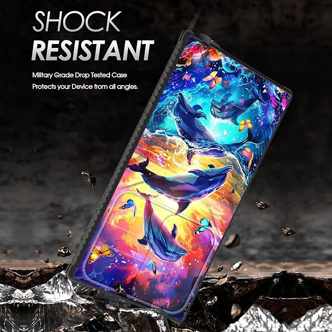 for Galaxy S25 Ultra Case Built in Slide Camera Lens Cover,Heavy Duty Shockproof Protection Dual Layer Case for Samsung Galaxy S25 Ultra 6.9" 2025,Dolphins and Butterflies