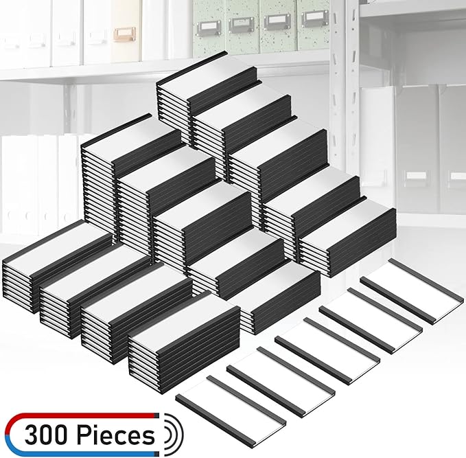 300 Pieces Magnetic Label Holders Channel Labels Racks Magnetic Card Holders with Protective Films and Replacement Strips for Metal Shelf, Filing Cabinet, Mailbox, Whiteboard (1 x 3 Inch)