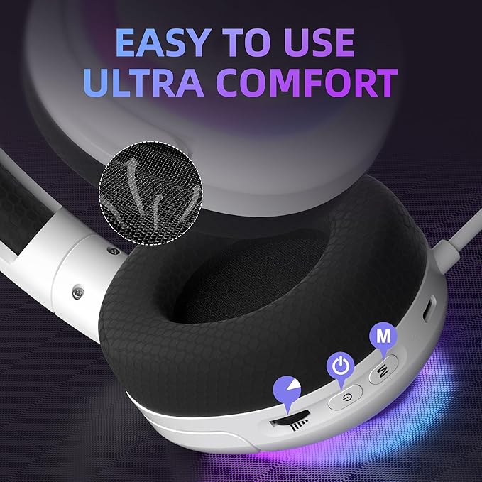 MageGee Aurora 2.4GHz Wireless Gaming Headsets for PS5, PS4, PC, Switch Bluetooth 5.3 Headphones with Noise Canceling Mic, 7.1 Surround Sound, Gaming Lighting, 40H Battery - White