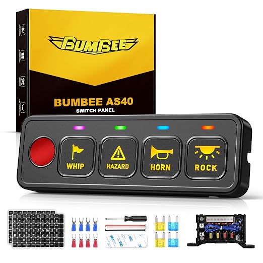 BUMBEE 4 Gang Switch Panel, Toggle Momentary Flash Strobe Relay System Box