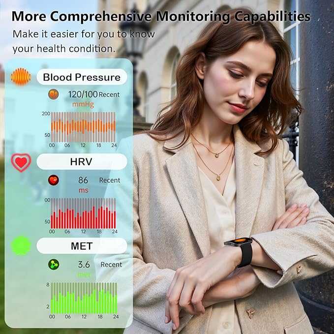 Smart Watch for Men Women, Bluetooth Calls, AI Dial,AI Q&A,1.85" HD AMOLED Curved Display Fitness Watch with Heart Rate/SpO2/Stress Monitor, Pedometer,110+ Sports Waterproof IP68 Smartwatch, Black