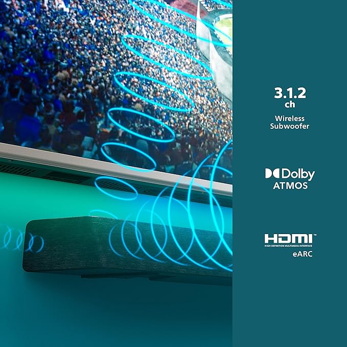 PHILIPS B8907 Soundbar 3.1.2 with Wireless Subwoofer, Dolby Atmos, Play-Fi Compatible