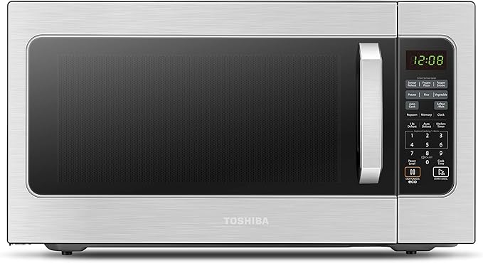 Toshiba ML-EM62P(SS) Large Countertop Microwave with Smart Sensor, 6 Menus, Auto Defrost, ECO Mode, Mute Option & 16.5" Position Memory Turntable, 2.2 Cu Ft, 1200W, Stainless Steel
