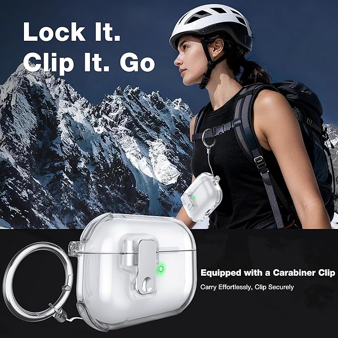 Clear Case for AirPods Pro 2 Case Cover with [Lock Safety& Pop Up][Military Shockproof]Anti-Yellow Transparent Soft Wireless Charging for AirPods Pro 2nd/1st Generation Case with Keychain,Clear
