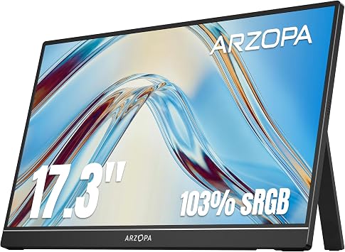 ARZOPA 17.3" Portable Monitor, 1080P FHD 103% sRGB IPS Gaming Monitor