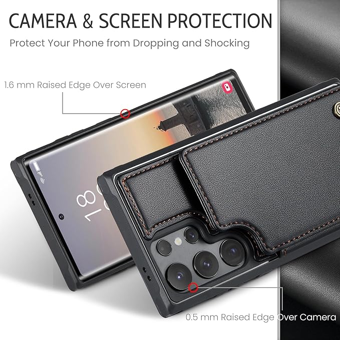 Bemal for Samsung Galaxy S24 Ultra Wallet Case with Card Holder, RFID Blocking, Shockproof Leather Kickstand for Men and Women, Durable Protective Phone Cover for 6.8", Black