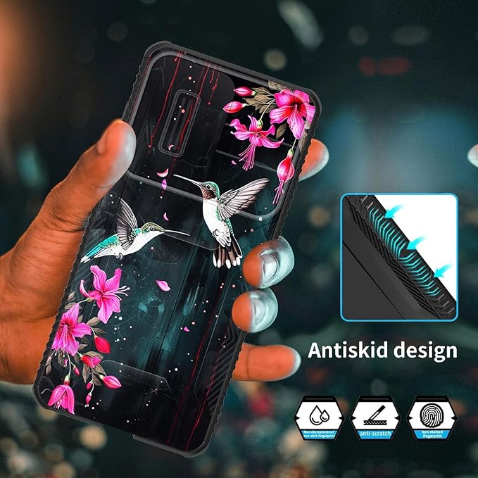 for Galaxy S25 Edge Case Built in Slide Camera Lens Cover,Heavy Duty Shockproof Protection Dual Layer Case for Samsung Galaxy S25 Edge 2025,Flower Hummingbird