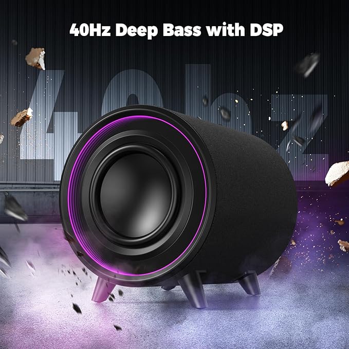 Powered Subwoofer, 100W Peak Sub with DSP, 6.5’’ Subs with Infinity Mirror - 3D Tunnel Light, 6 LED Home Theater Subwoofers, 40Hz-250Hz, Class-D Amp, Low Pass dial, Phase Switch