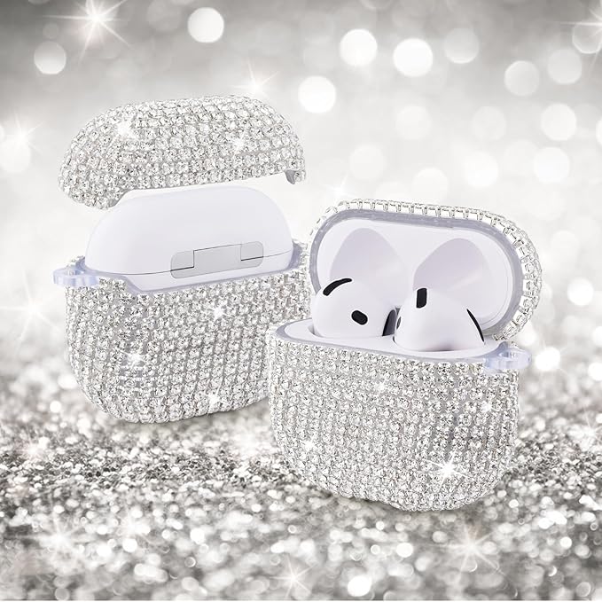 VISOOM Cute Jewelry Case for Airpods 4 Cases 2024 Cover Women, Sparkly Air pods 4 Gen Case Hard TPU Airpod Cases 4th Generation Glitter iPods 4 Cas with Bling Keychain for iPods Earbuds Airpods 4th