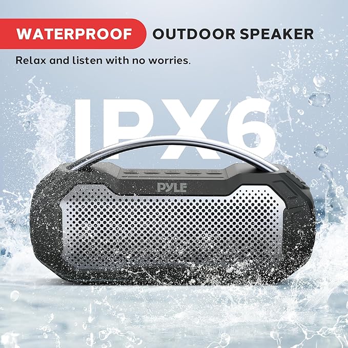 Pyle Portable Wireless Bluetooth Loud Streaming Speaker w/Deep Bass Hands-Free Microphone w/TWS Stereo Sound Function - IPX6 Waterproof Outdoor Speaker, 8H Playtime, AUX, BT Range 32+ ft - PCMPSB1BK