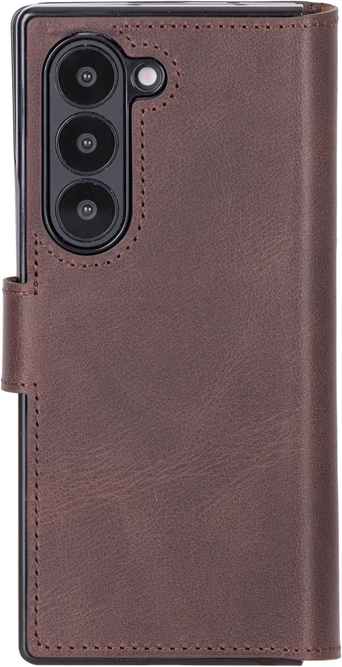 Venito Trieste for Samsung Galaxy Z Fold 6 Case, Handmade Premium Leather Wallet Case [RFID Blocking] with Card Holder Stand Folio Protective Phone Cover, Coffee Brown