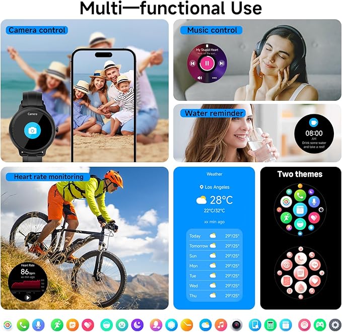 Smart Watches for Women Men 1.27" HD Fitness Tracker with Heart Rate/Sleep/Step/SpO2 Monitor, IP68 Waterproof Watch for Android iOS (Black)