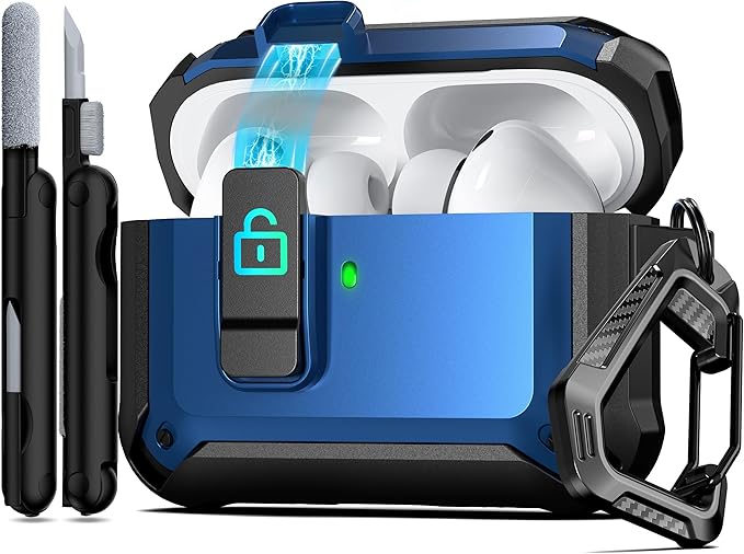 RFUNGUANGO AirPods Pro 3 Case (2025) with Safety Lock and Automatic Pop-up, Compatible with Airpods Pro 3rd Generation Case, Magnetic Lid, Compatible MagSafe, Hard Shockproof Protective Case,Blue