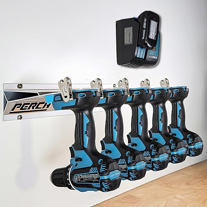 PERCH Tool Holder Rack Makita | Securely Mounts 5 Cordless Tools | Universal Mounting | Most Durable Tool Rack (Tool Rack 5 Tools)