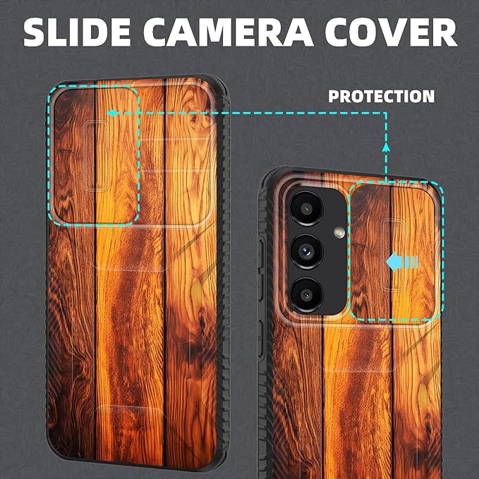 for Galaxy S26 Plus Case Built in Slide Camera Lens Cover,Heavy Duty Shockproof Protection Dual Layer Case for Samsung Galaxy S26 Plus 6.7" 2026,Vintage Wood Texture