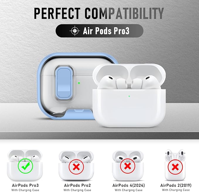 for AirPods Pro 3 Case (2025) with Phone Stand & Cleaner Kit, Cute Soft Silicone Cover for AirPods Pro 3rd Genera case with Keychain for Women Men with Keychain for Airpod Pro case(2025) Light Blue