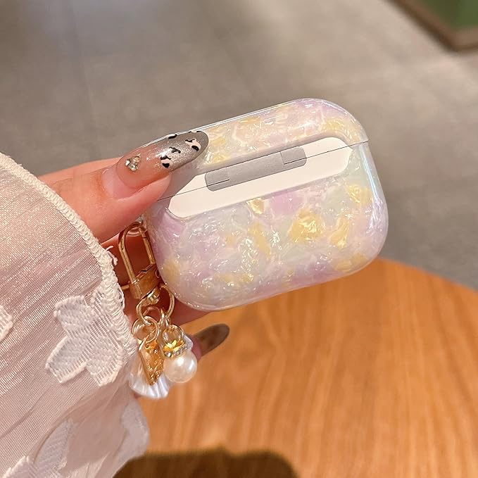 for AirPod Pro 3 Case 2025 Cute Shell Pearl Ocean Design for Women Girls TPU Protective Cover with Keychain Compatible for AirPods Pro 3rd Generation (Colored Shell)