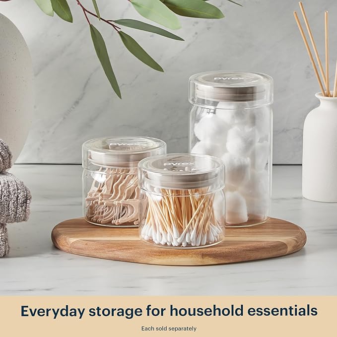 Pyrex 4-Pack Glass Canister Set - Dry Food Storage Containers with Lids for Kitchen and Pantry Organization