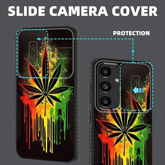for Galaxy S25 Plus Case Built in Slide Camera Lens Cover,Heavy Duty Shockproof Protection Dual Layer Case for Samsung Galaxy S25 Plus 6.7" 2025,Marijuana Leaf Weed