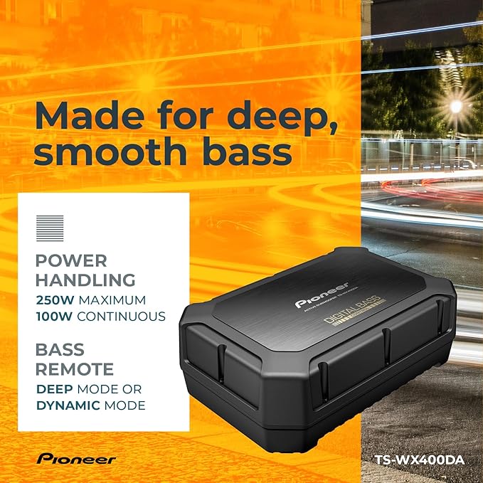 PIONEER TS-WX400DA 10” Slim Subwoofer – 250W Max, Built-in Amp for Easy Bass Upgrade, Enclosure Included, Amp Included, High-Level Input, Works with Most Factory or aftermarket radios
