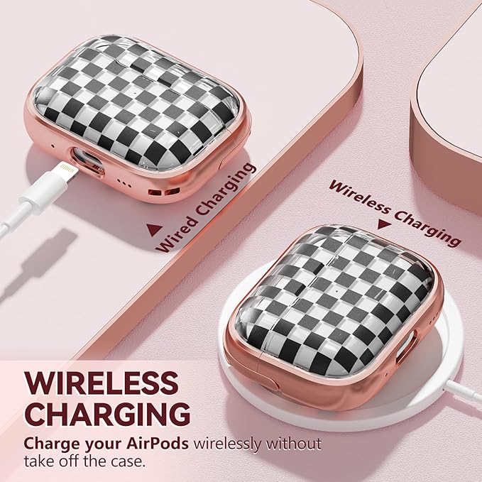 Inesore for AirPods Pro 2nd Generation Case Cover with Lock, Flowers Cute Clear Air Pods Pro 2 Case Hard iPod Pro Cases for Women Girls with Cleaner Kit (2023 USB-C /2022/2019) -Checkerboard