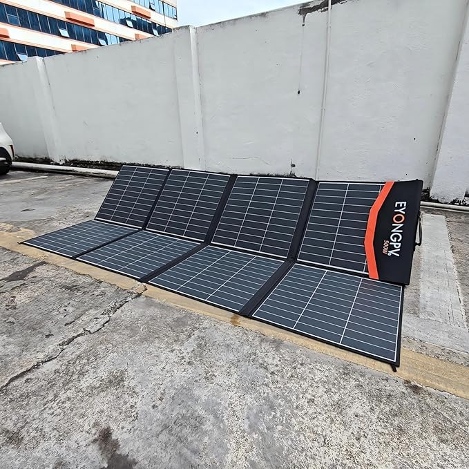 EYONGPV 500W Foldable Solar Panel, 26% HPBC Monocrystalline Cells, IP65 Waterproof Portable Solar Charger with 30A Anderson Output & 4.5m Cable, for RV, Camping, Outdoor Power Stations